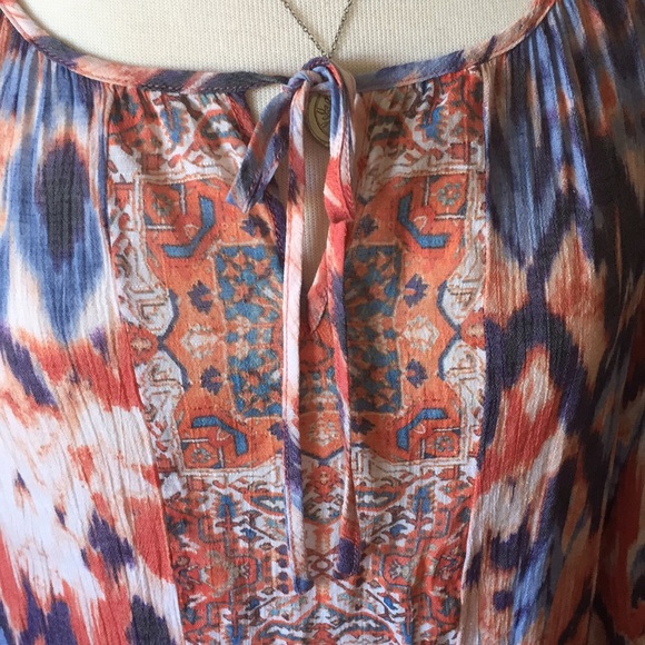 WOMENS AZTEC PRINT PEASANT BLOUSE TUNIC TOP - Picture 2 of 4